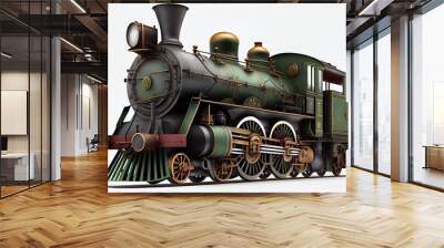 Vintage steam locomotive on a white background. AI generated. Wall mural