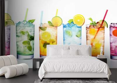 Watercolor style, white banner with a variety of cocktails on a white background. Wall mural