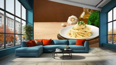 A plate of spaghetti AGLIO E OLIO with copy space Wall mural