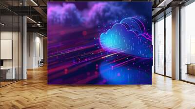 Digital illustration of cloud icon, storage and cyber security concept Wall mural