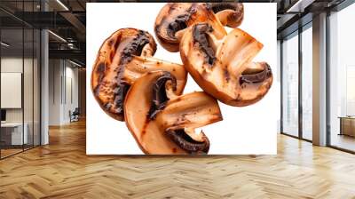 Grilled champignon mushrooms slices isolated on a white or transparent background. Grilled vegetables close-up. Eggplant slices with grill grid marks. Food photography design element. Wall mural