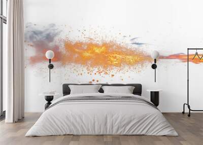 Overlaying a muzzle flash on a white or transparent background. Close-up of flames escaping from the barrel of a firearm. Design element depicting flash at the moment of shooting Wall mural