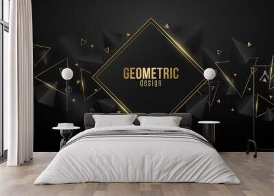 Abstract, geometric banner with 3d, black and golden triangles. Elegant wallpaper design for template or brochure. Decorative, polygonal shapes. Vector illustration Wall mural