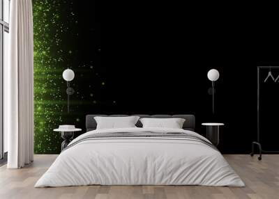 Abstract background. Green rays of light with luminous magical dust. Side view. Glow in the dark. Vector Wall mural