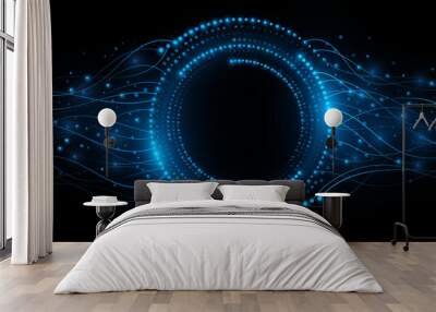 Abstract digital circles of glowing particles with neural connectors analyze big data into cyberspace. Artificial intelligence banner. Modern futuristic background. Vector illustration. Wall mural