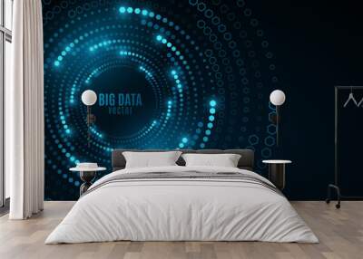 Abstract digital swirling circles of glowing hexagons. Big Data visualization into cyberspace. Pattern of spiral honeycombs with light effect. Futuristic background. Vector illustration. Wall mural