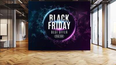 Abstract web banner for Black Friday sale. Red grunge brush with glitters and black balloons. Design for your business.. Vector illustration Wall mural