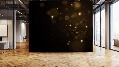 Lights bokeh on a black background. Glares with flying glowing particles. Ligh gold effect. Vector illustration Wall mural