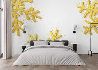 Luxury snowflakes with gold glitters. Background for Happy New Year and Merry Christmas. Vector illustration Wall mural