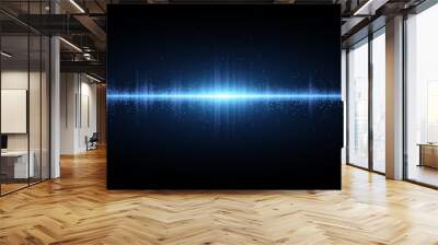 Sound waves of light blue on a dark background. Background for the radio, club, party. Vibration of light. Bright flash of light with luminous dust. Vector Wall mural