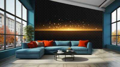 Sparkling backlight isolated on a dark transparent background. Bright flash with dynamic golden magical dust. Glittering graphic element. Vector illustration. Wall mural