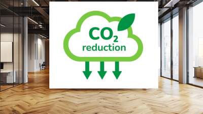 CO2 emission reduction icon. Eco friendly green cloud sign of carbon dioxide gas emission reduction. Zero carbon footprint flat style vector icon. Green ecology environment improvement concept. Wall mural