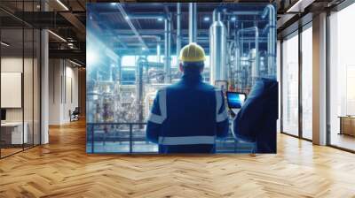 Engineer and worker use tablet Wall mural