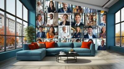 Mosaic collage of male businessmen and female businessmen of multiethnic face and different ages, portraits of successful people smiling at the camera Wall mural