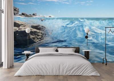 Sea coast, green ocean waves near the shore Wall mural