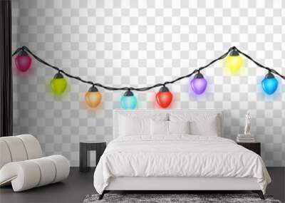 Seamless festive bright colored glowing garland without background , Christmas decorations Wall mural