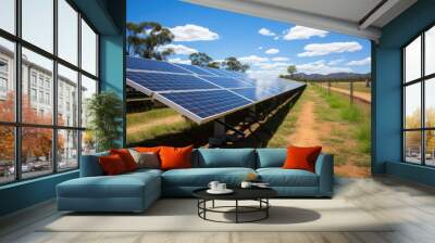 Solar panels in the field, eco energy, green technologies, sustainable resources Wall mural