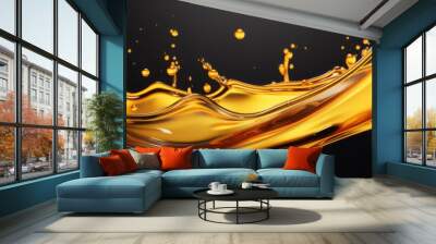 Splash of orange liquid oil on dark background, cosmetics or products concept, banner Wall mural