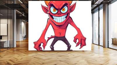 A cartoonish red demon with horns and a smile on his face Wall mural