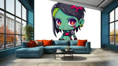 A zombie girl with a skull on her head and a heart on her chest Wall mural