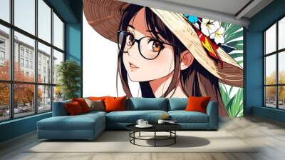 Anime Girl in a Straw Hat Wall mural