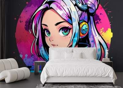 Anime Girl with Colorful Background Wall mural