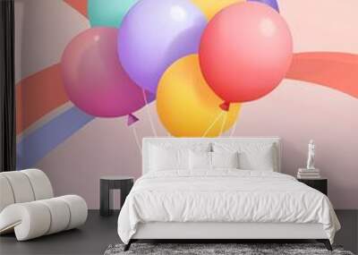 Colorful Balloons Floating in Pastel Sky Wall mural