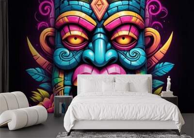 Colorful Tribal Mask Illustration Wall mural