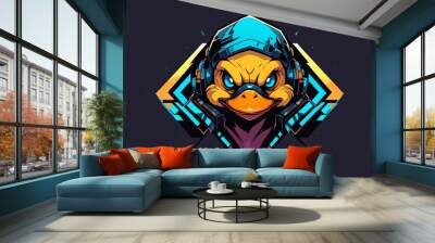 Cool Duck with Headphones Illustration Wall mural