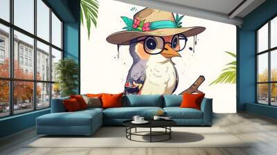 Cute Bird in a Hat Wall mural