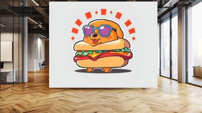 Cute Dog Burger Cartoon Illustration Wall mural