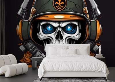 Skeleton Soldier Skull in Helmet Wall mural