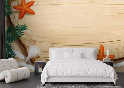 Summer Beach Background with Starfish and Shells Wall mural