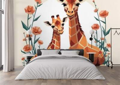 Two Giraffes with Floral Background Wall mural