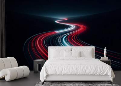 red and blue light trails on a winding road at night Wall mural