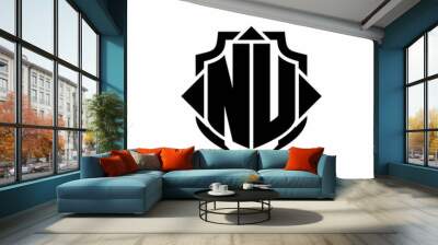 NU Logo monogram with shield line and 3 arrows shape design template on white background Wall mural