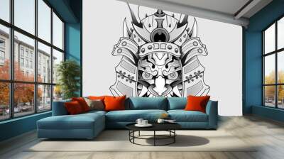 Black tattoos Samurai mask Oni Devil Japanese Traditional warrior helmet illustration. Military and history concept for symbols and emblems templates Suitable for tattoos Wall mural