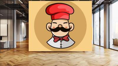 Cartoon Chef logo Mascot n a cooking hat Yummy concept Cooking, restaurant or cafe logo Wall mural