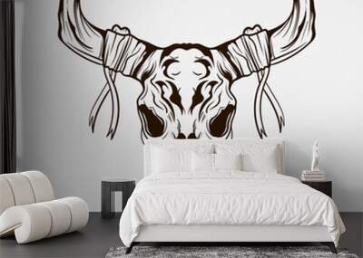 tattoo and t shirt design black and white hand drawn goat skull engraving ornament Wall mural