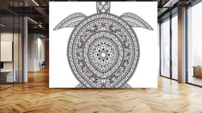 Vector Mandala Art Turtle coloring page and coloring book for adult and kids design Wall mural