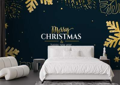 Christmas tropical leaves horizontal banner Wall mural