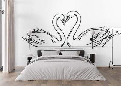 Couple swans outline. Wall mural