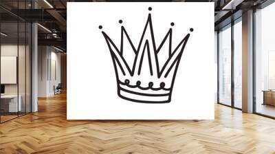 Crown hand drawn doodle line icon. Simple monochrome sketch of classic tiara for head of royal person or winner, medieval crown with teeth and royalty emblem in doodle style vector illustration Wall mural