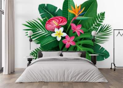 exotic flower and leaves Wall mural