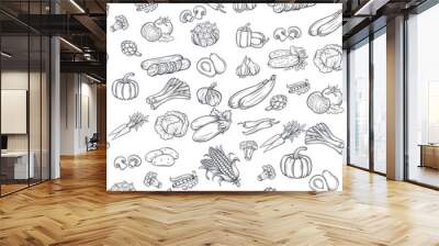 Seamless pattern with hand drawn vegetables. Wall mural