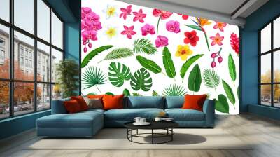 tropical leaves and flowers Wall mural