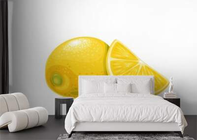 Whole yellow lemon with lemon fruit slice. Citrus fruit vector illustration. Wall mural