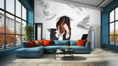 The businesswoman working asian serious and busy with trouble Wall mural