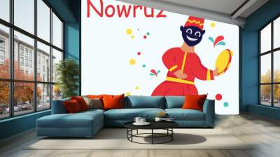 illustration vector graphic of a man is holding a tambourine, perfect for international day, happy nowruz, celebrate, greeting card, etc. Wall mural