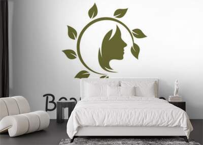 Natural Floral Beauty woman face logo design, Beauty logo design template vector Wall mural